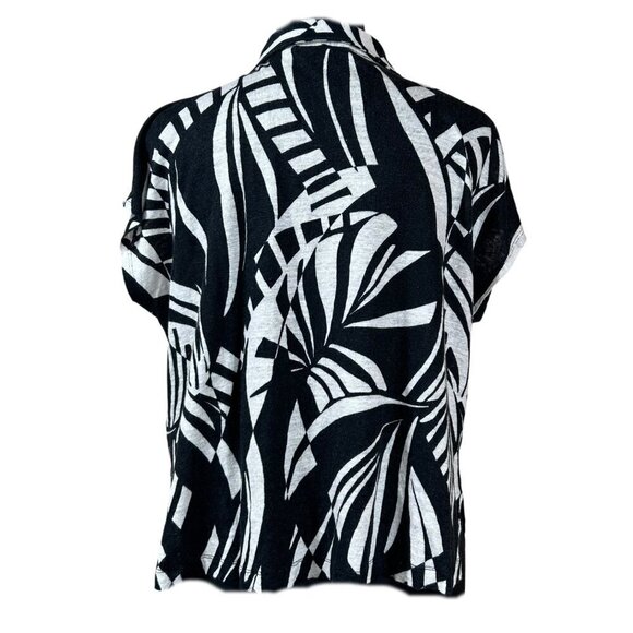 Tahari Black White Pullover Linen Short Sleeve Boxy Blouse Top Size XXL - Picture 3 of 8
